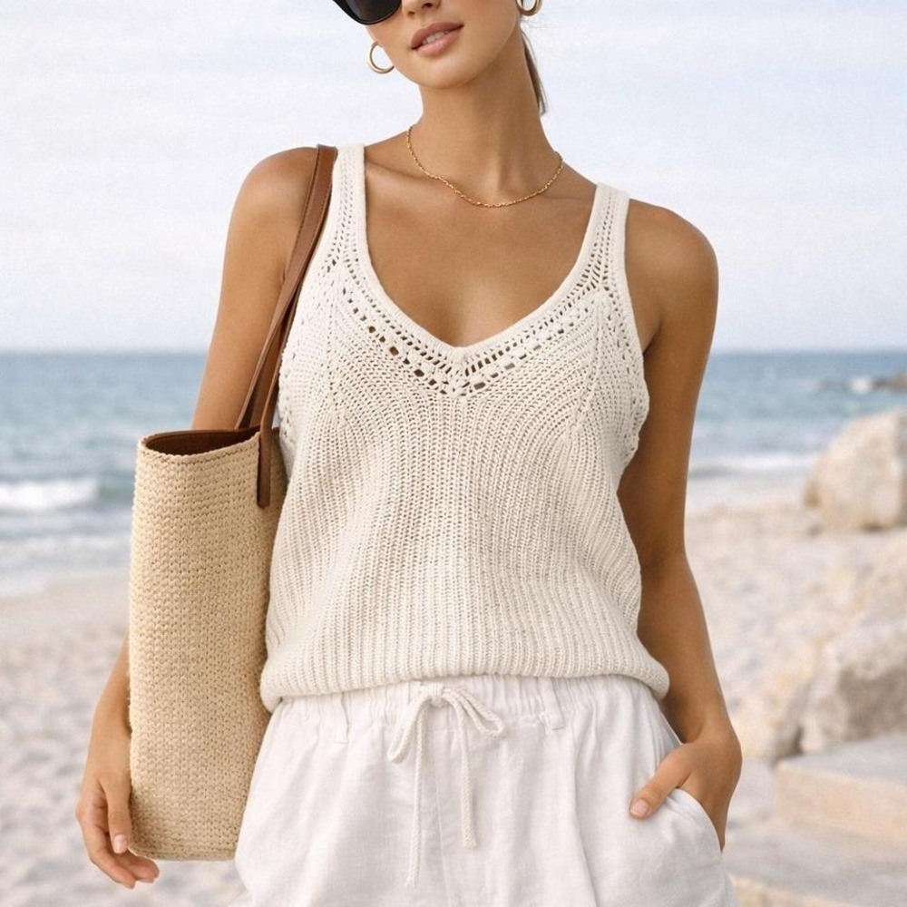 Abercrombie & Fitch cream crochet knit tank